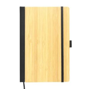 A5 bamboo notebook with pen loop and page marker for branded corporate gifts in the UAE