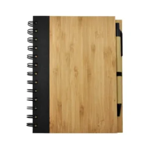 Bamboo spiral notebook with pen for sustainable corporate gifting and branding in the UAE