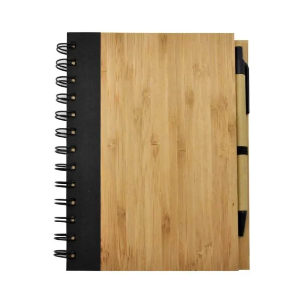 Bamboo Spiral Notebook with Pen Bamboo spiral notebook with pen for sustainable corporate gifting and branding in the UAE