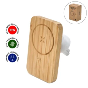 Bamboo wireless car charger with 15W fast charging