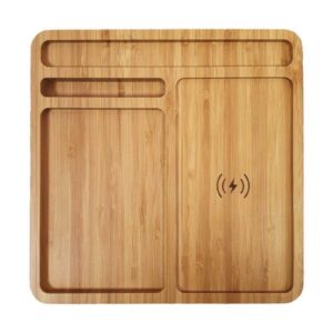 Bamboo 15W Wireless Desk Charging Pad & Organizer