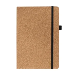 A5 cork cover notebook with elastic strap bookmark and pen loop for corporate gifting in the UAE