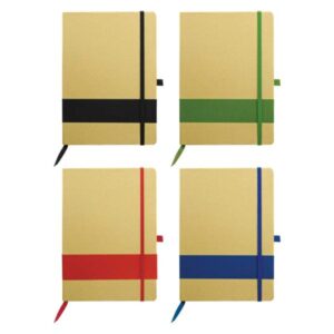 Eco-friendly A5 hardboard notebook with pen holder bookmark and elastic band for corporate gifting in the UAE