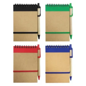 Compact recycled cardboard notepad with pen and elastic band for branded giveaways in the UAE