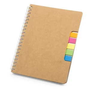 Recycled spiral notebook with sticky notes and pen for eco-friendly branded gifting in the UAE