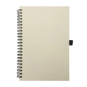 A5 recycled milk paper spiral notebook with pen loop for sustainable branded gifting in the UAE