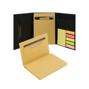 Tri-fold notepad with sticky notes pen card slot and ruler for promotional gifting in the UAE