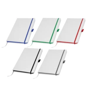 PU A5 notebook with elastic band bookmark and pen loop for custom branding in the UAE