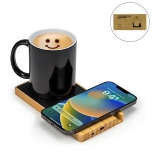 Eco-Friendly Wireless Charger with Mug Warmer & Phone Stand 10W
